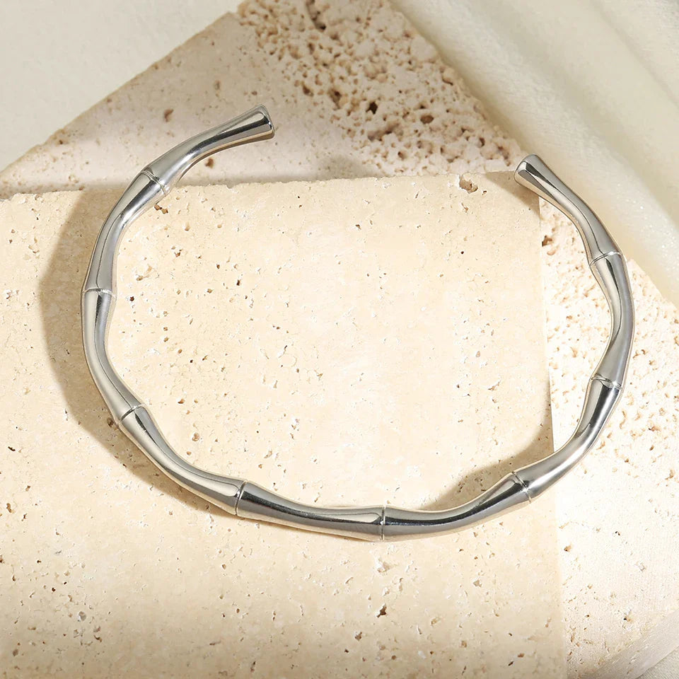 Silver Minimalist Bamboo Cuff Bracelet