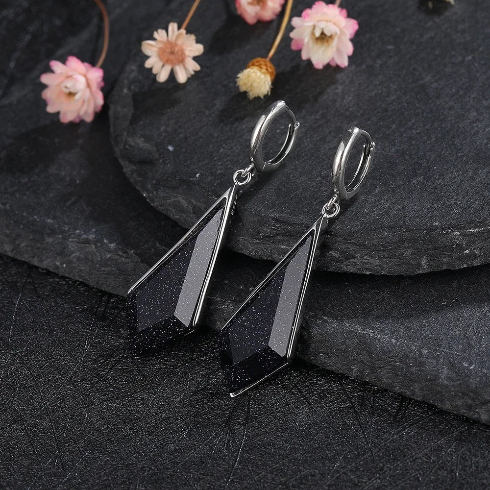 Boucles d'oreilles vintage en argent et cristal noir