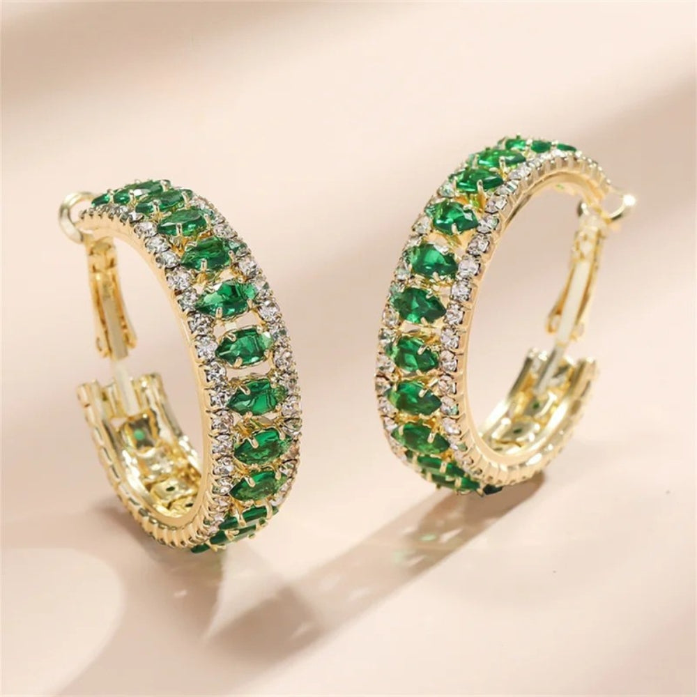 Pendientes de aro vintage de cristal verde