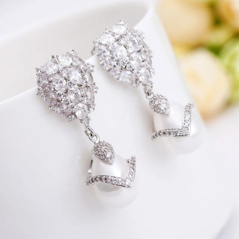 Vintage Sparkling Silver Pearl Earrings