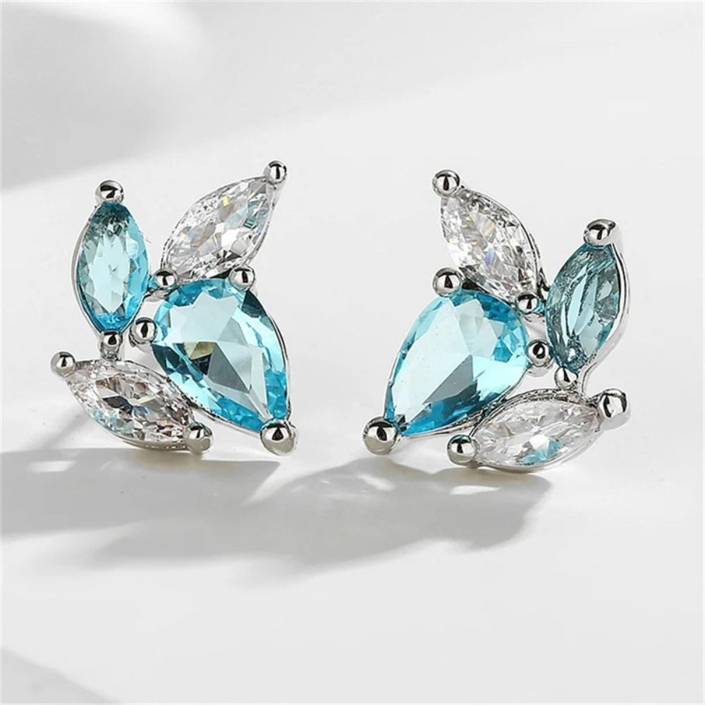 Pendientes vintage de cristal blanco y aguamarina