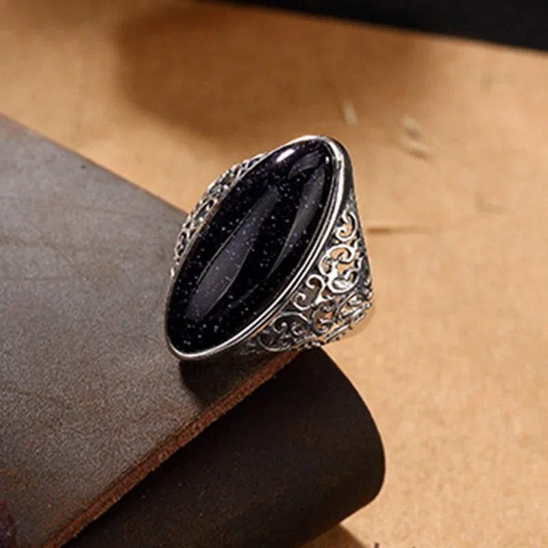 Vintage Silver Midnight Oval Stone Ring
