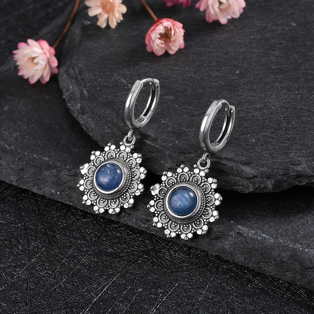Pendientes colgantes florales azules vintage