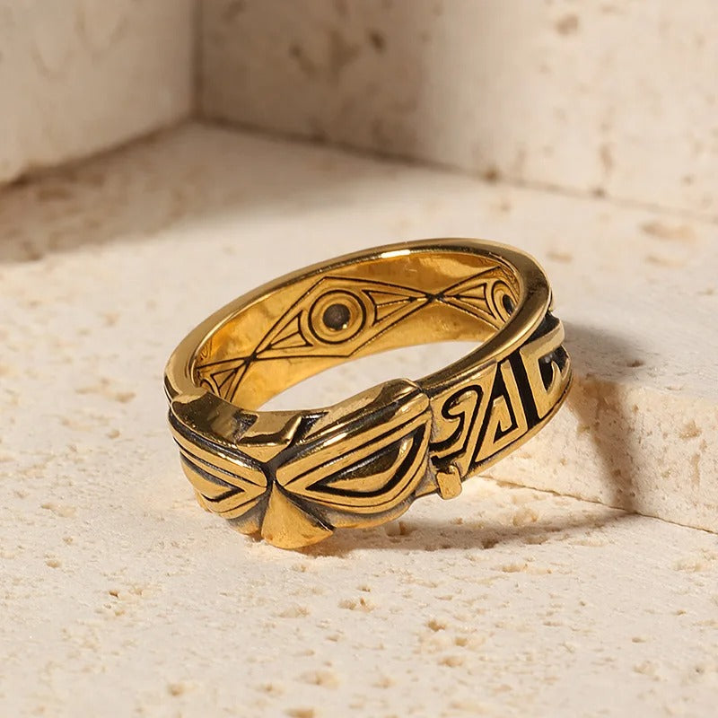 Anillo ajustable vintage de oro con ojo tribal