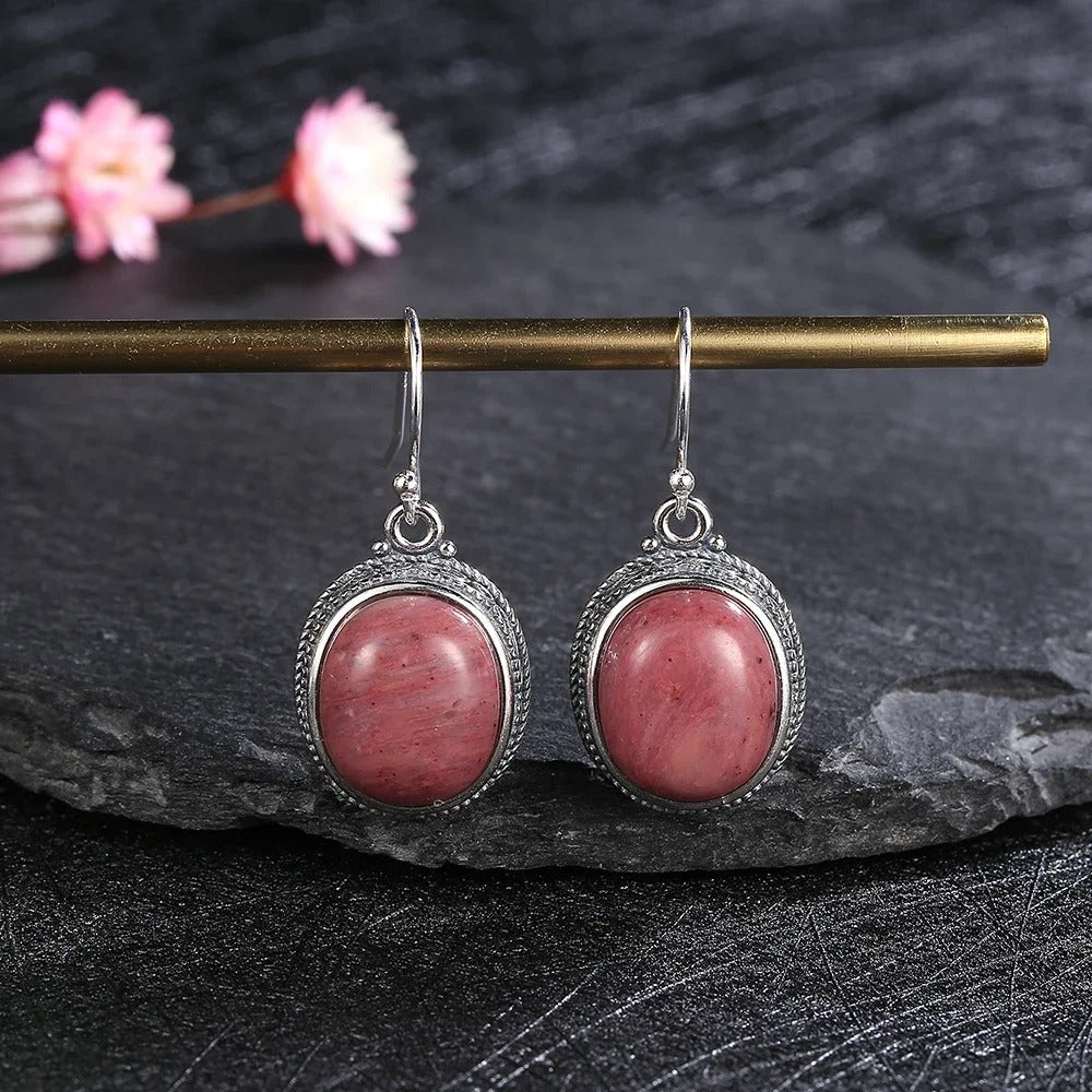 Boucles d'oreilles vintage en argent et pierre rose