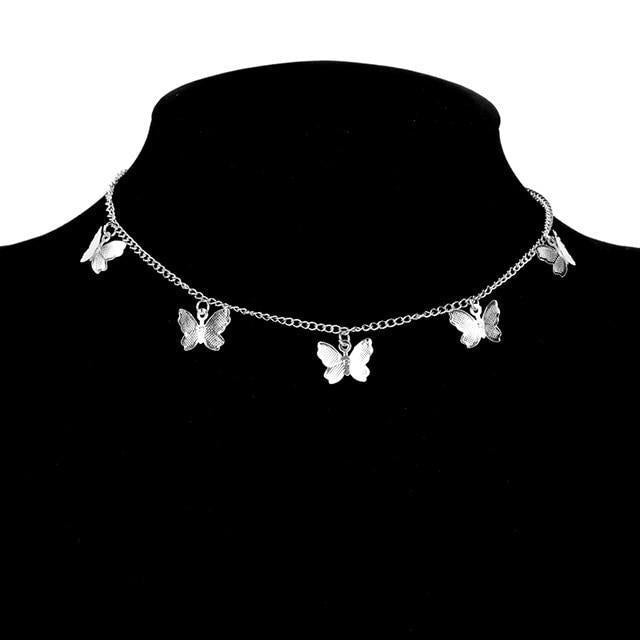 Collier papillon plaqué argent et or
