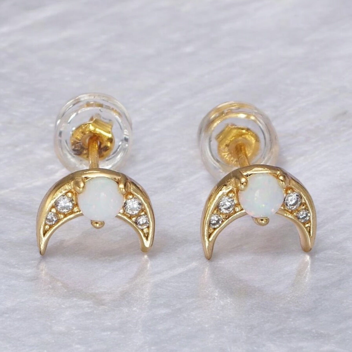 Opal Moon Stud Earrings