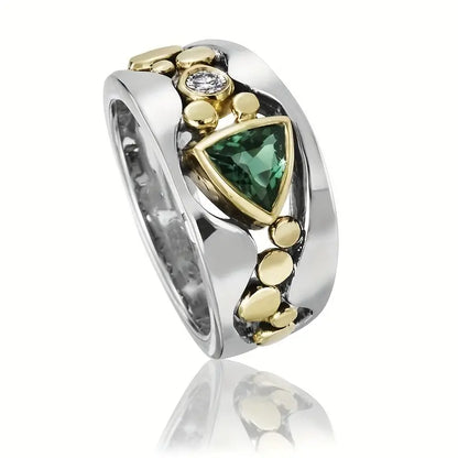 Anillo vintage de cristal verde 