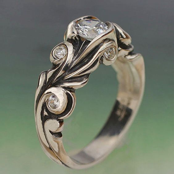 Bague vintage en argent et verre incrusté