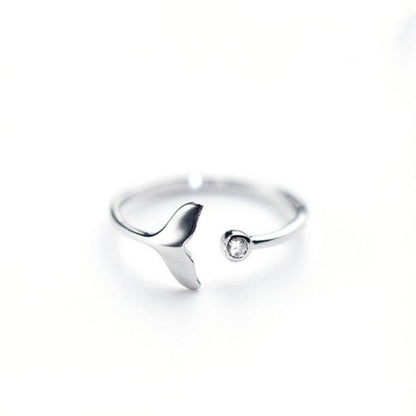 Bague queue de dauphin en argent sterling 925 et zircone ajustable 