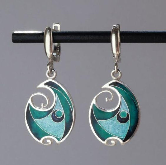 Pendientes vintage de plata con esmalte azul 