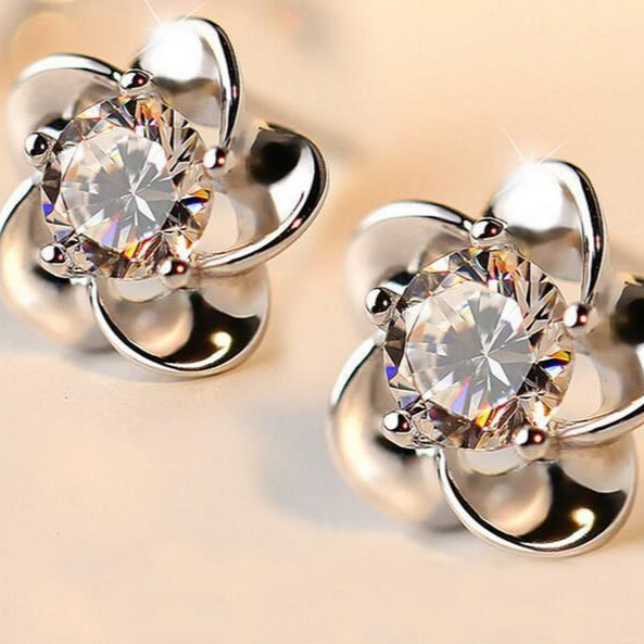 Pendientes vintage de flores de plata brillante 