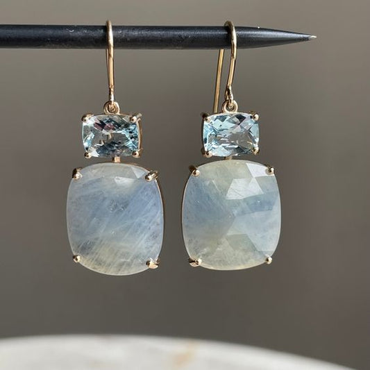 Pendientes vintage de circonita de cristal azul y blanco