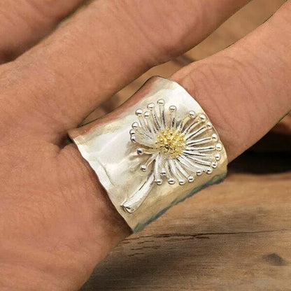 Bague large marguerite en fleurs