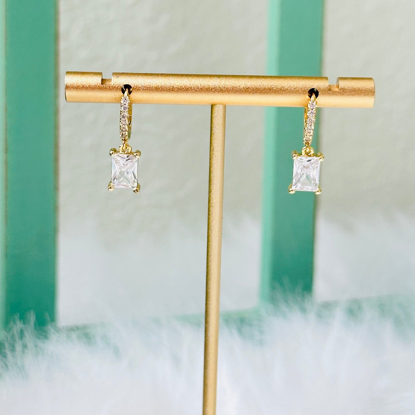 Tiny Huggie Hoop With Baguette Dangle