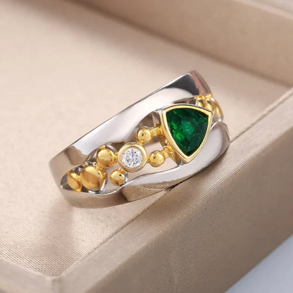 Anillo vintage de cristal verde 