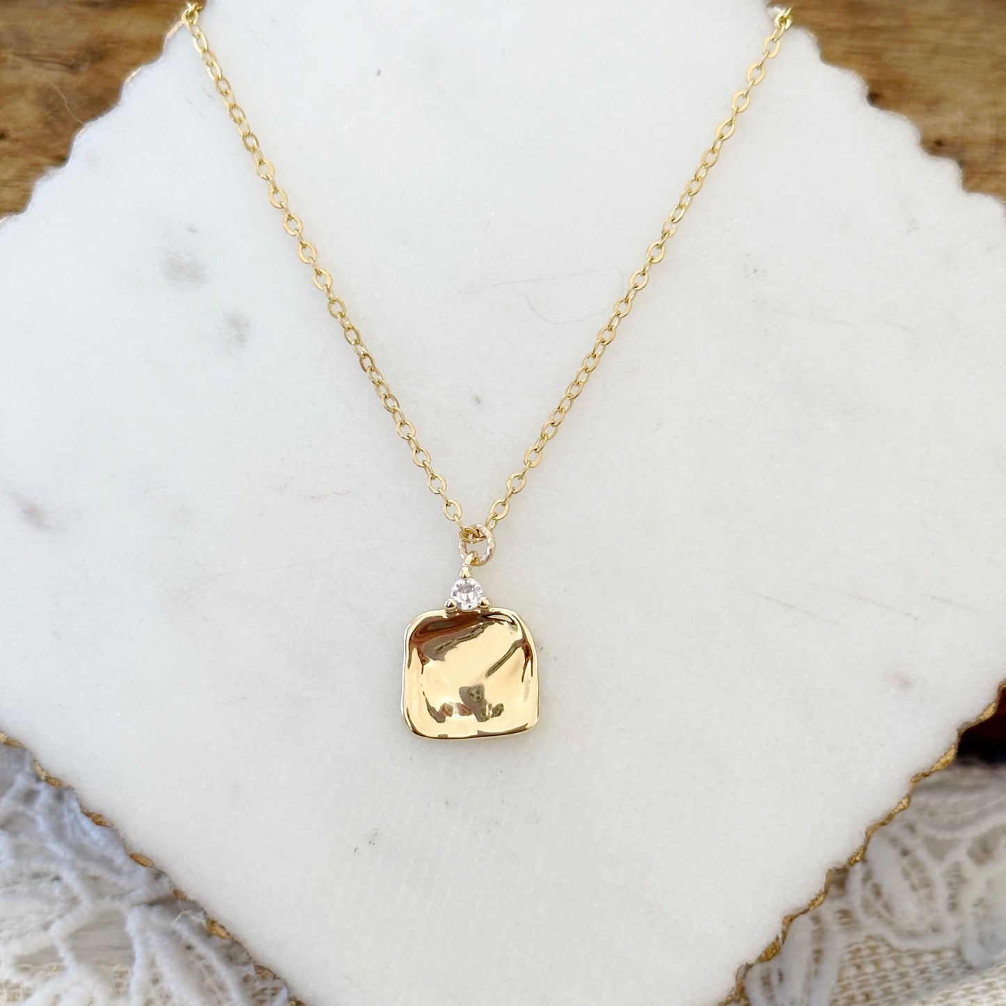 Elsa Hammered Square Pendant Necklace