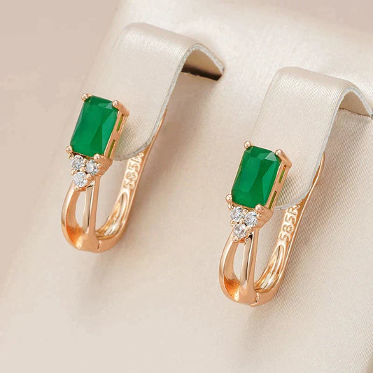 Boucles d'oreilles élégantes en cristal vert et zircon doré 