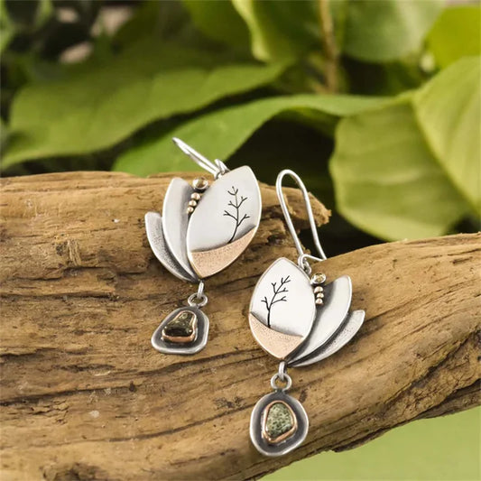 Vintage Silver & Gold Leaf Drop Earrings