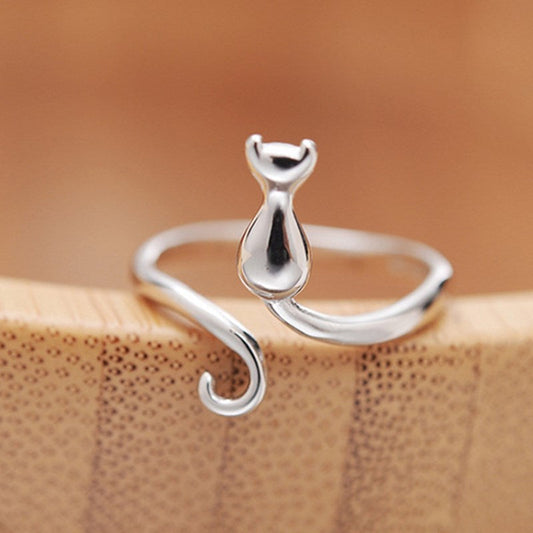 925 Sterling Silver Adjustable Kitten Ring