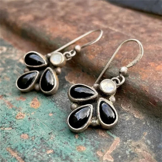 Pendientes colgantes vintage de piedras preciosas negras