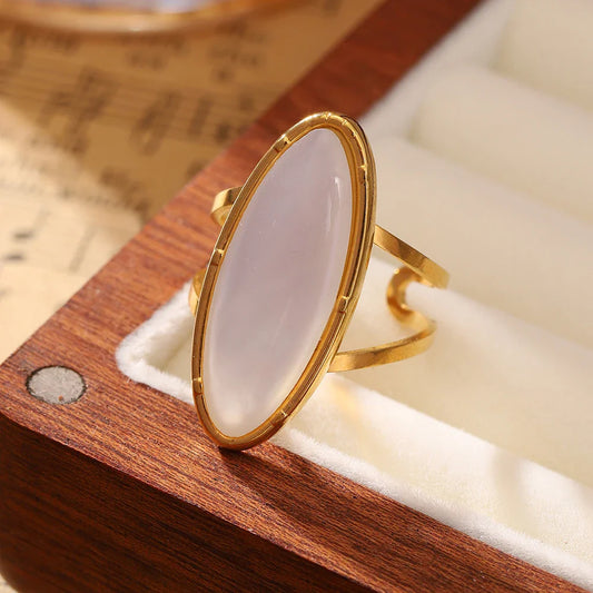 Vintage White Stone Gold Adjustable Ring