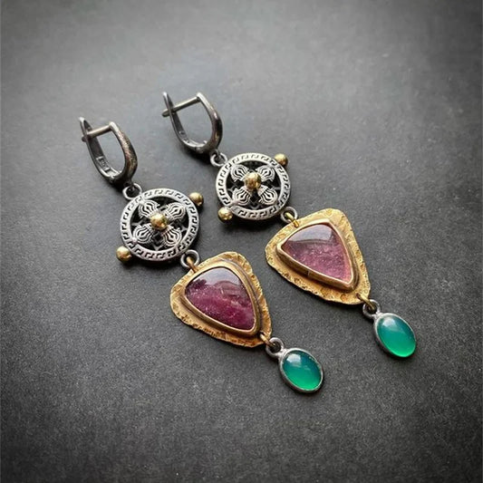 Vintage Silver & Gold Geometric Dangle Earrings