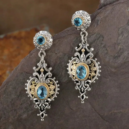 Pendientes victorianos vintage con piedras preciosas azules