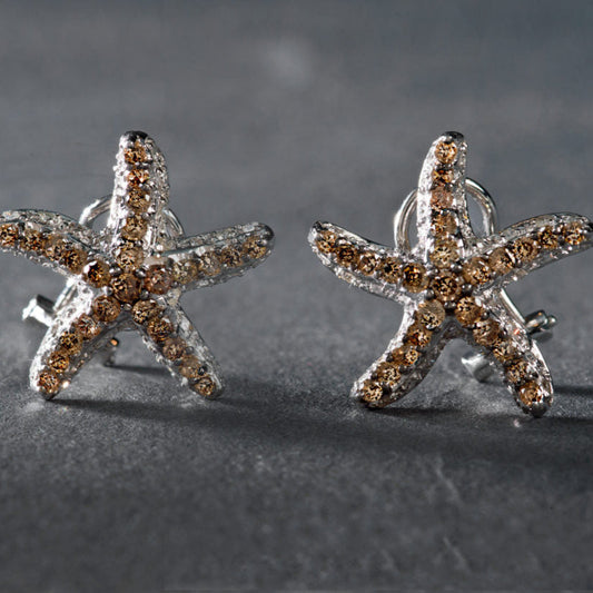 Pendientes vintage de plata con estrellas de mar brillantes