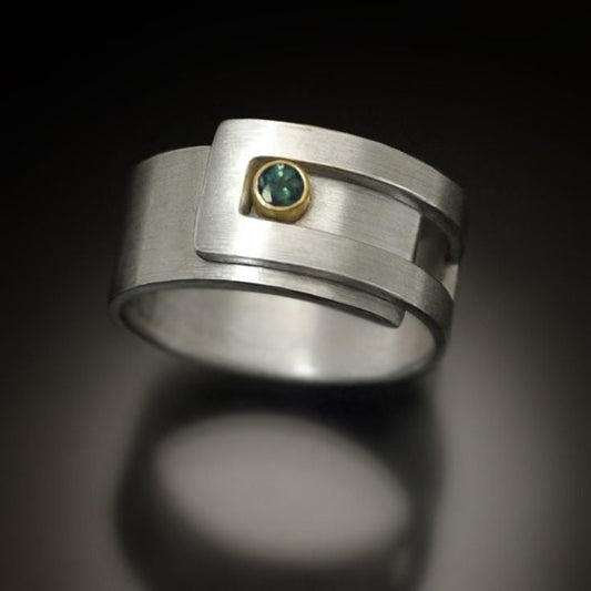 Anillo vintage de plata verde abierto