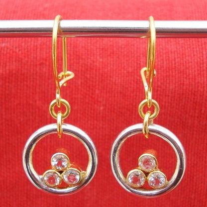Boucles d'oreilles vintage en or et argent à triple zircone 