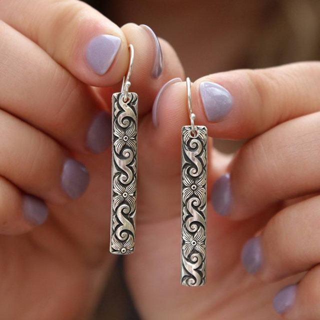 Boucles d'oreilles rectangulaires bohèmes en argent sterling 