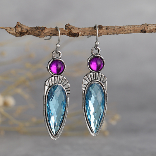 Pendientes vintage de cristal azul y violeta