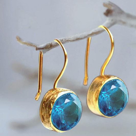 Pendientes dorados de cristal azul vintage
