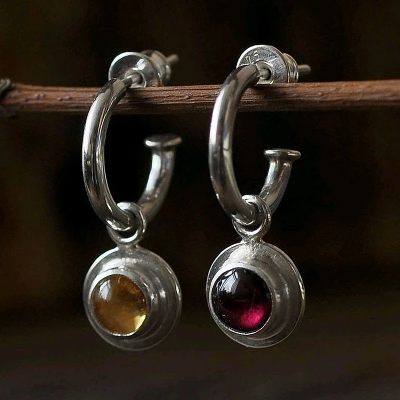Pendientes gruesos vintage con cristales bicolor