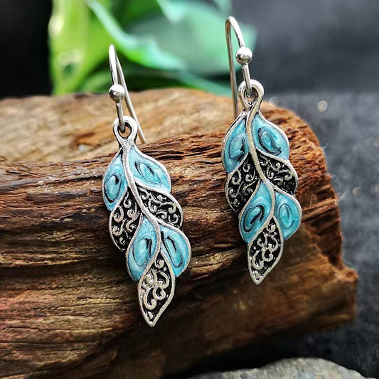 Pendientes vintage de plata con hojas azules 