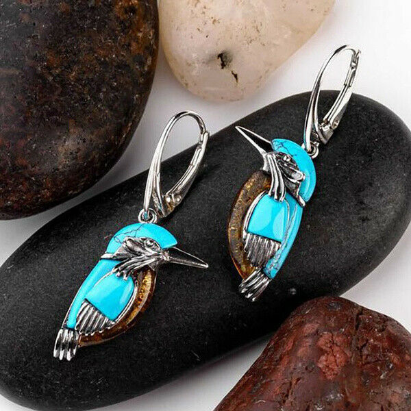 Pendientes vintage de pájaro azul 