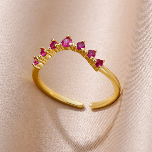 Anillo de circonita roja dorada