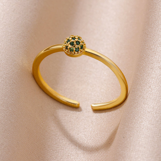 Anillo de esfera de circonita verde dorada