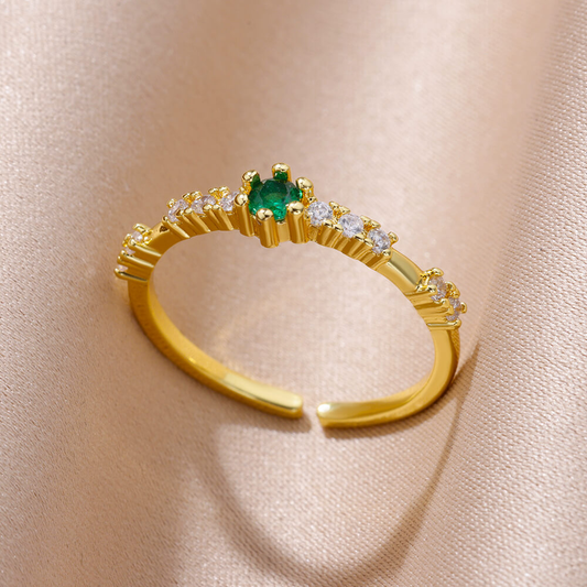 Anillo de cristal verde dorado 