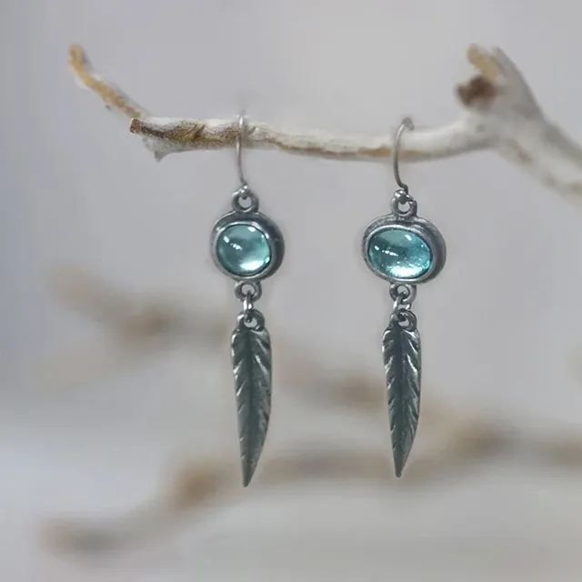 Pendientes vintage de plumas de cristal azul 