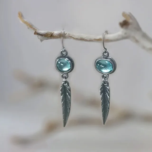 Pendientes vintage de plumas de cristal azul 