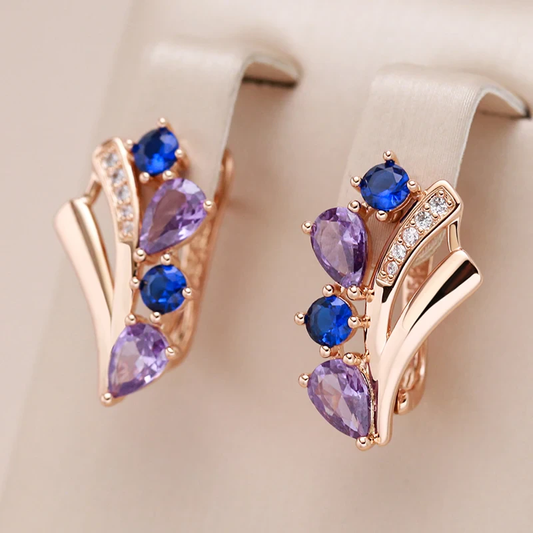 Elegantes pendientes de cristal azul púrpura
