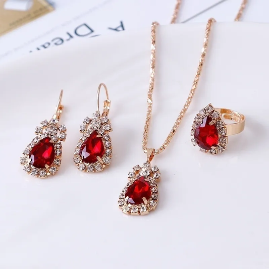 Elegante conjunto de cristal rojo