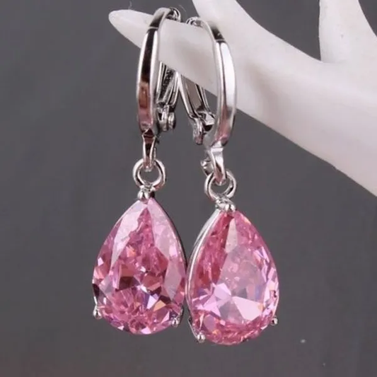Elegantes pendientes de circonita rosa 