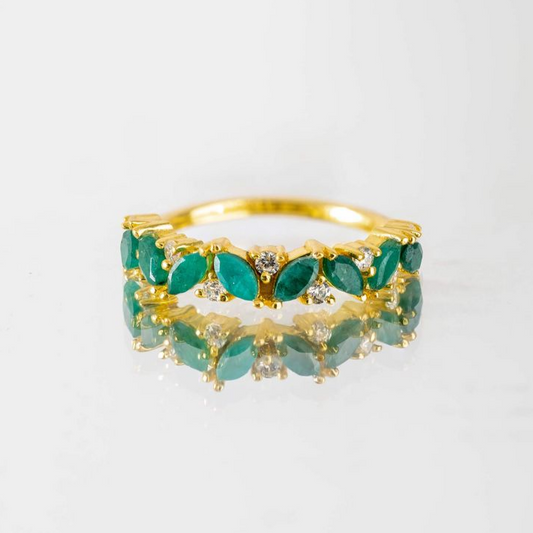 Elegante anillo de hoja de cristal verde 
