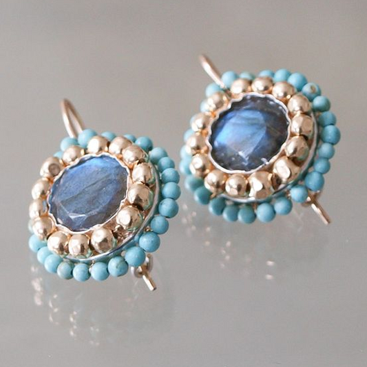 Boucles d'oreilles vintage bleues incrustées