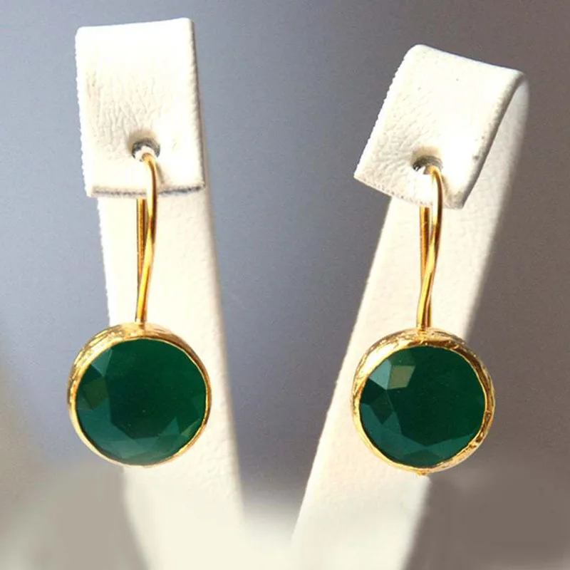Boucles d'oreilles vintage vertes arrondies en pierre dorée 