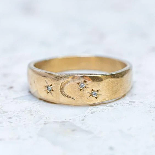 Anillo vintage dorado de noche estrellada 