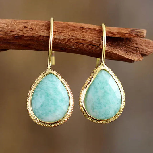 Pendientes vintage de oro con gota azul 